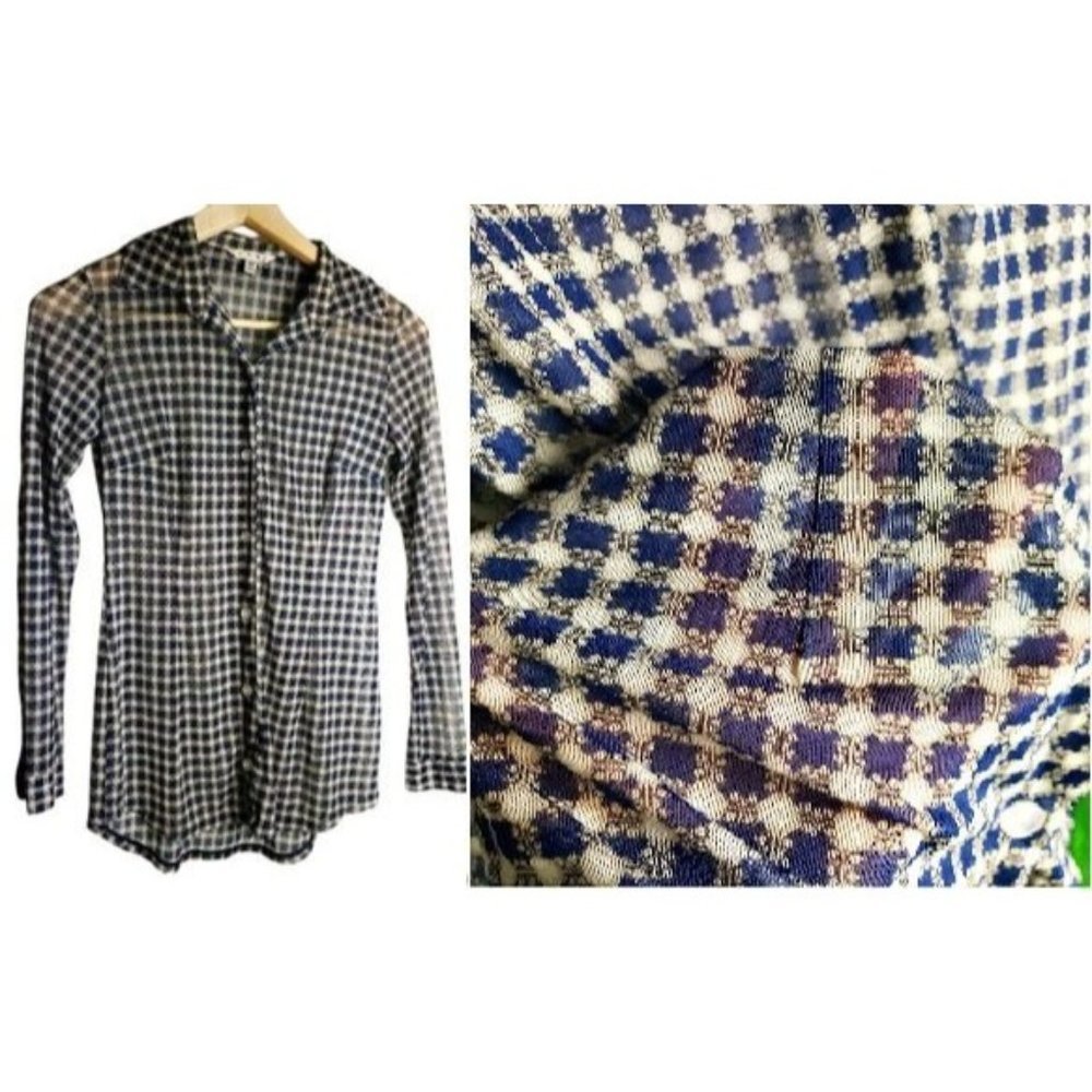 Cabi long sleeve blue white checkered buttons down top shirt XS